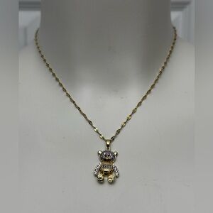 Gold Stainless Steel Teddy Bear Pendant Necklace – 18"  New
